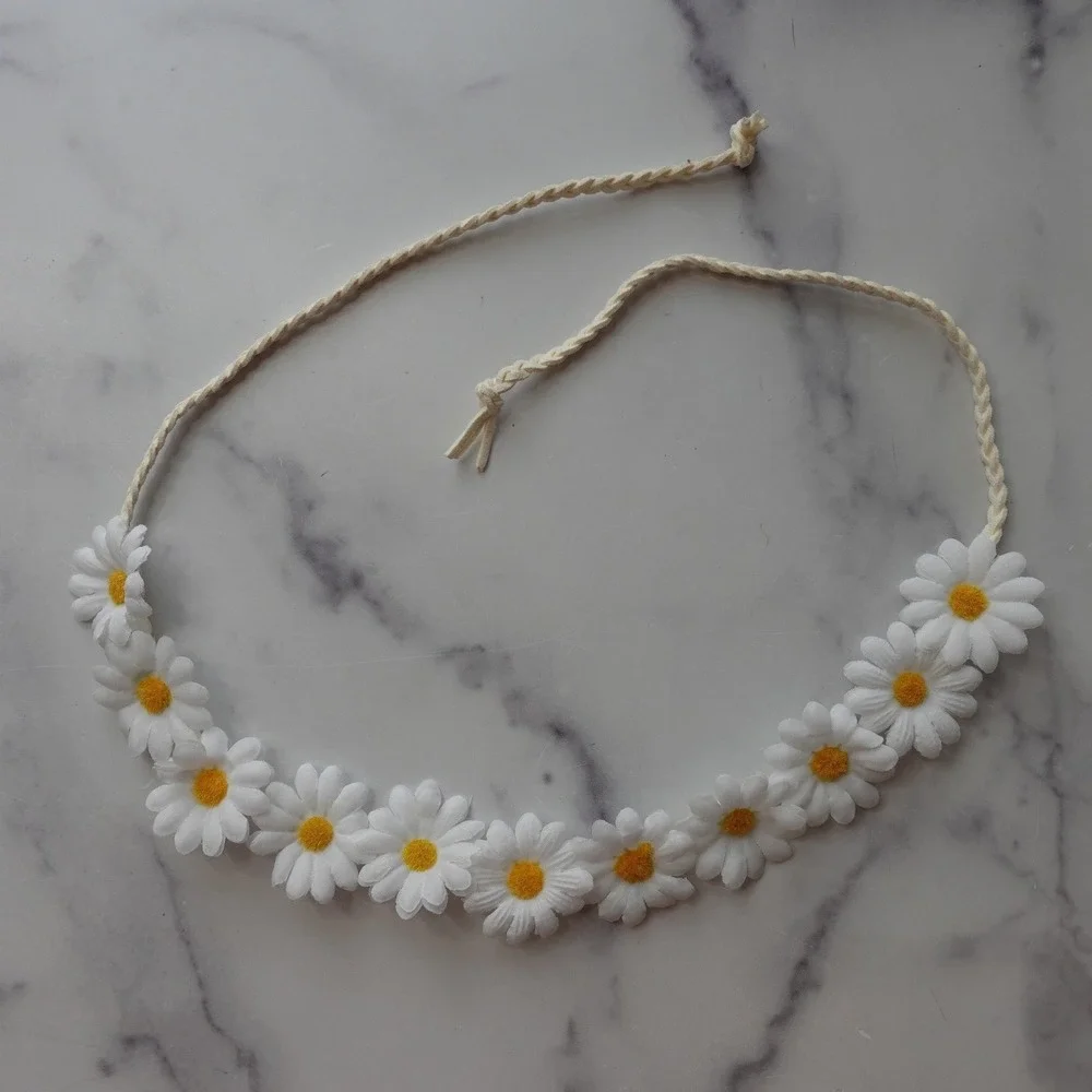 Daisy Flower Crown Headband Womens OS White Yellow Boho Festival Bridal Hippie